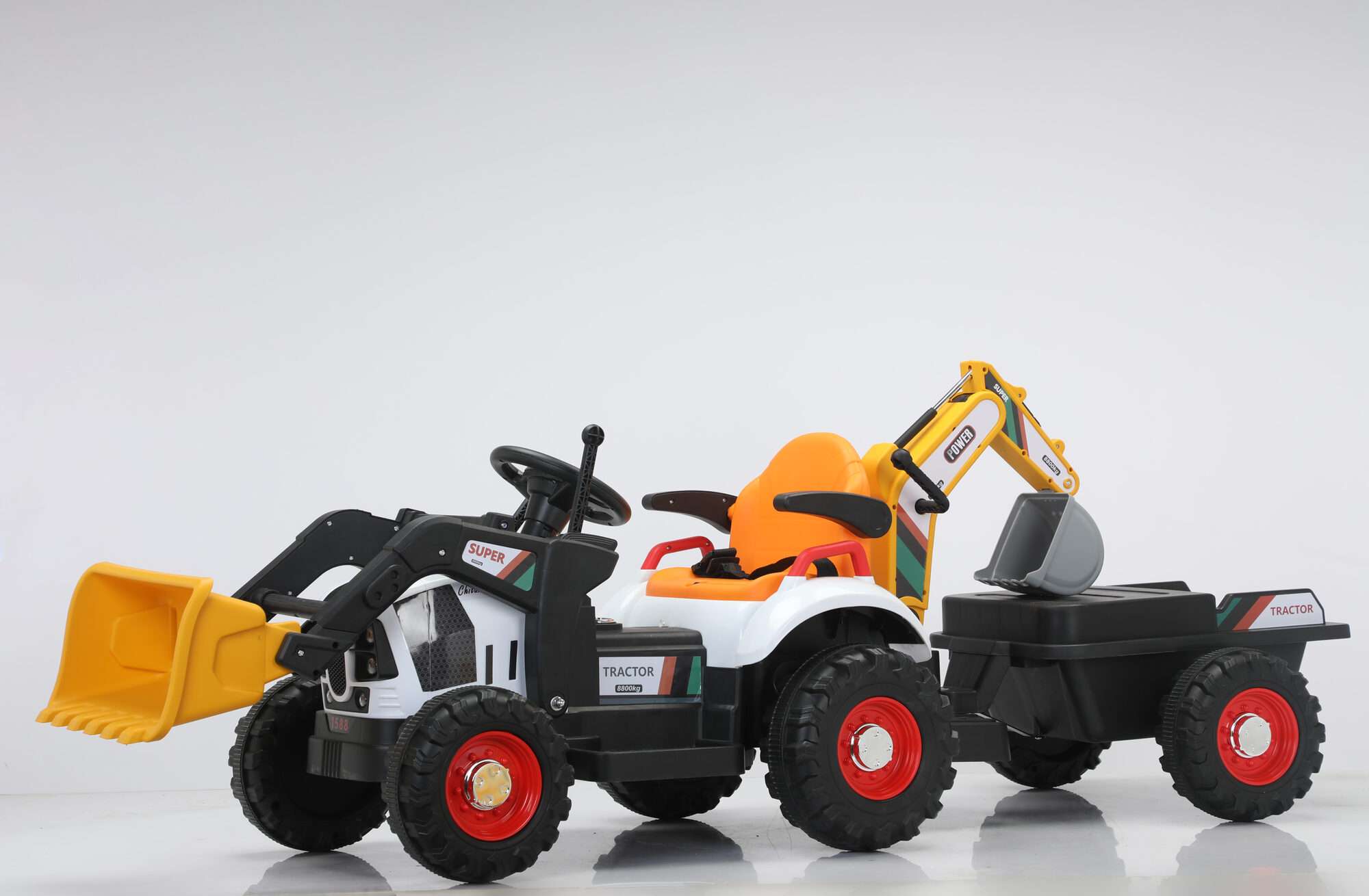 Image du produit :   Bouwvrachtwagen met handduwer en backhow in gele kleur (3-8 jaar)